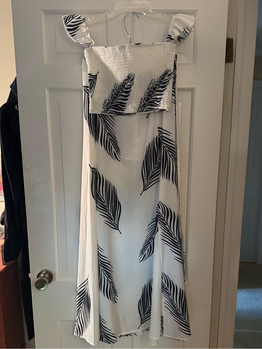 CHICME White Maxi Skirt and matching crop top with Black Leaf Print